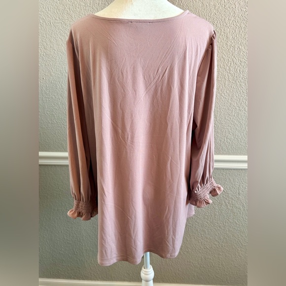 Adrianna Papell Smocked Petal Pink Top Size 2X 3/4 Ruffled Sleeve Peasant - Picture 7 of 13